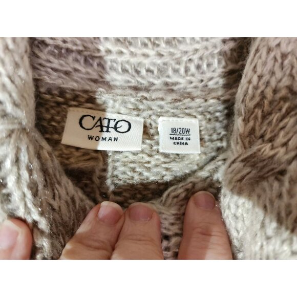 Cato Sweater Women's Size 18/20W Brown Cowl Fringe Neck Long Sleeve Sweater - Picture 5 of 9